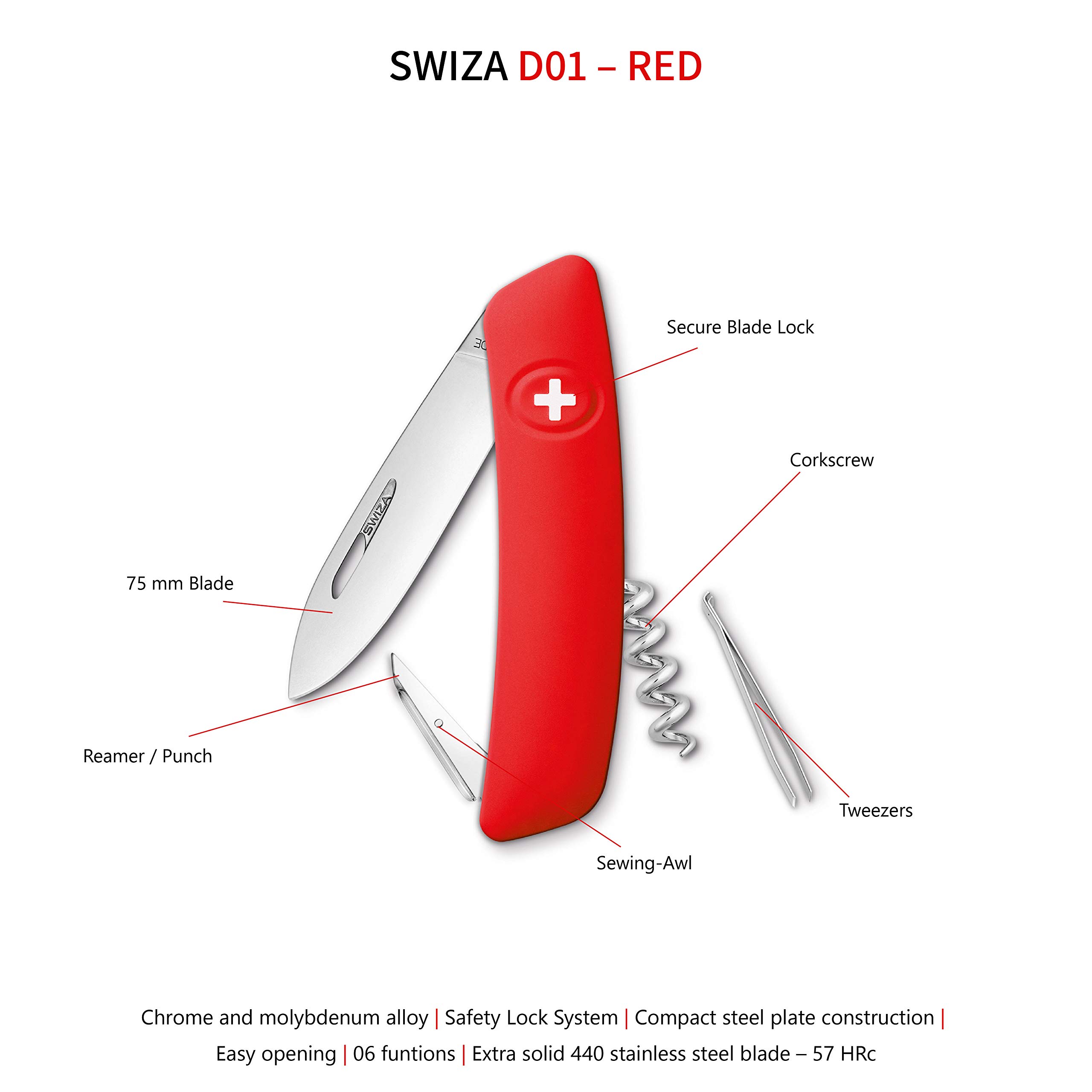 Amazon.com: Swiza KNI.0010.1000 D01 Swiss Pocket Knife Red