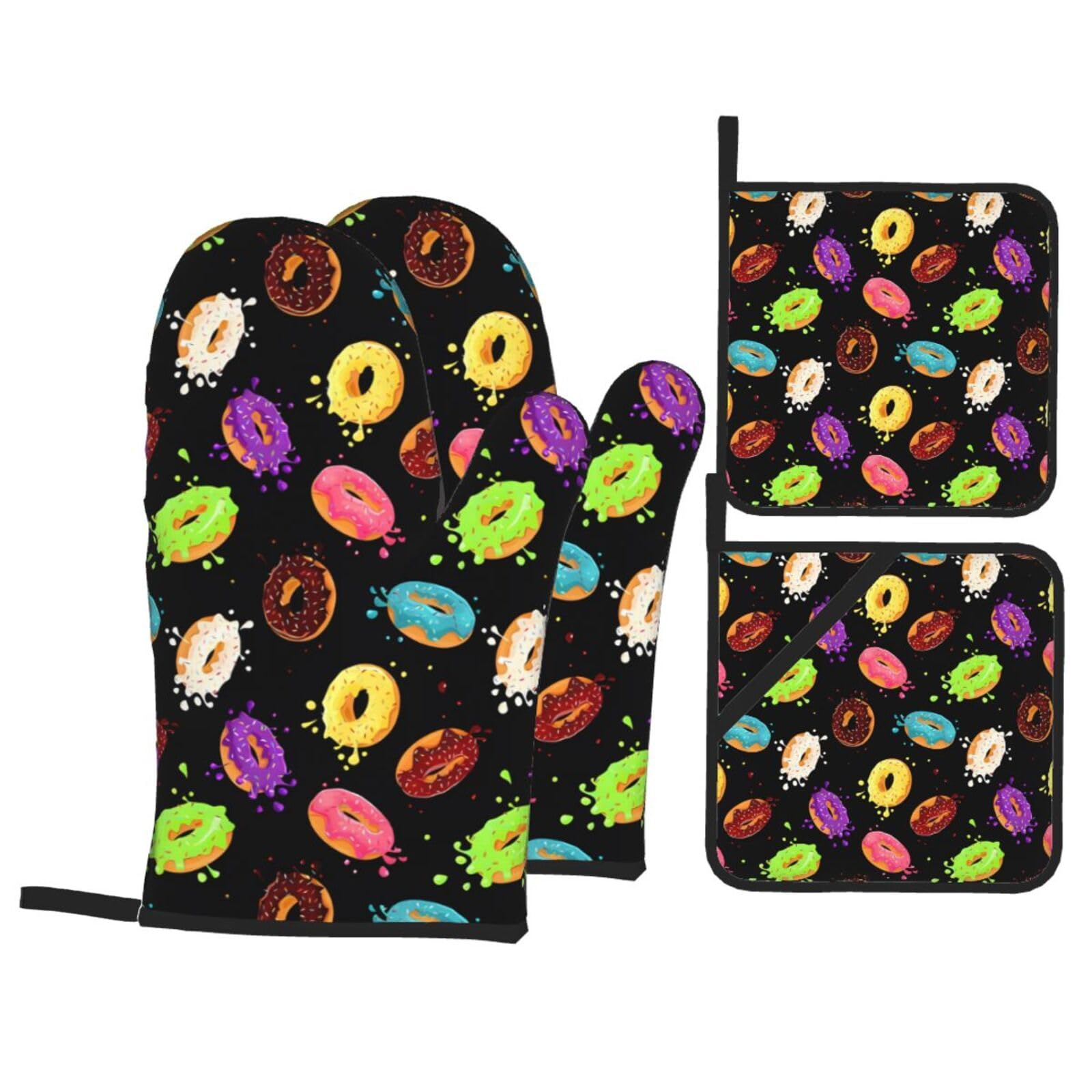 HJFCZH Donut Prints Kitchen Throw Set: Durable Oven Layers with Waterproof Polyester – 4 Piece Heat Protection System