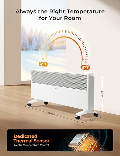 Miniatura 4 de Reekie Calentador de espacio de panel de convección para uso en interiores, calentador infrarrojo eléctrico de mica de 1500 W con termostato