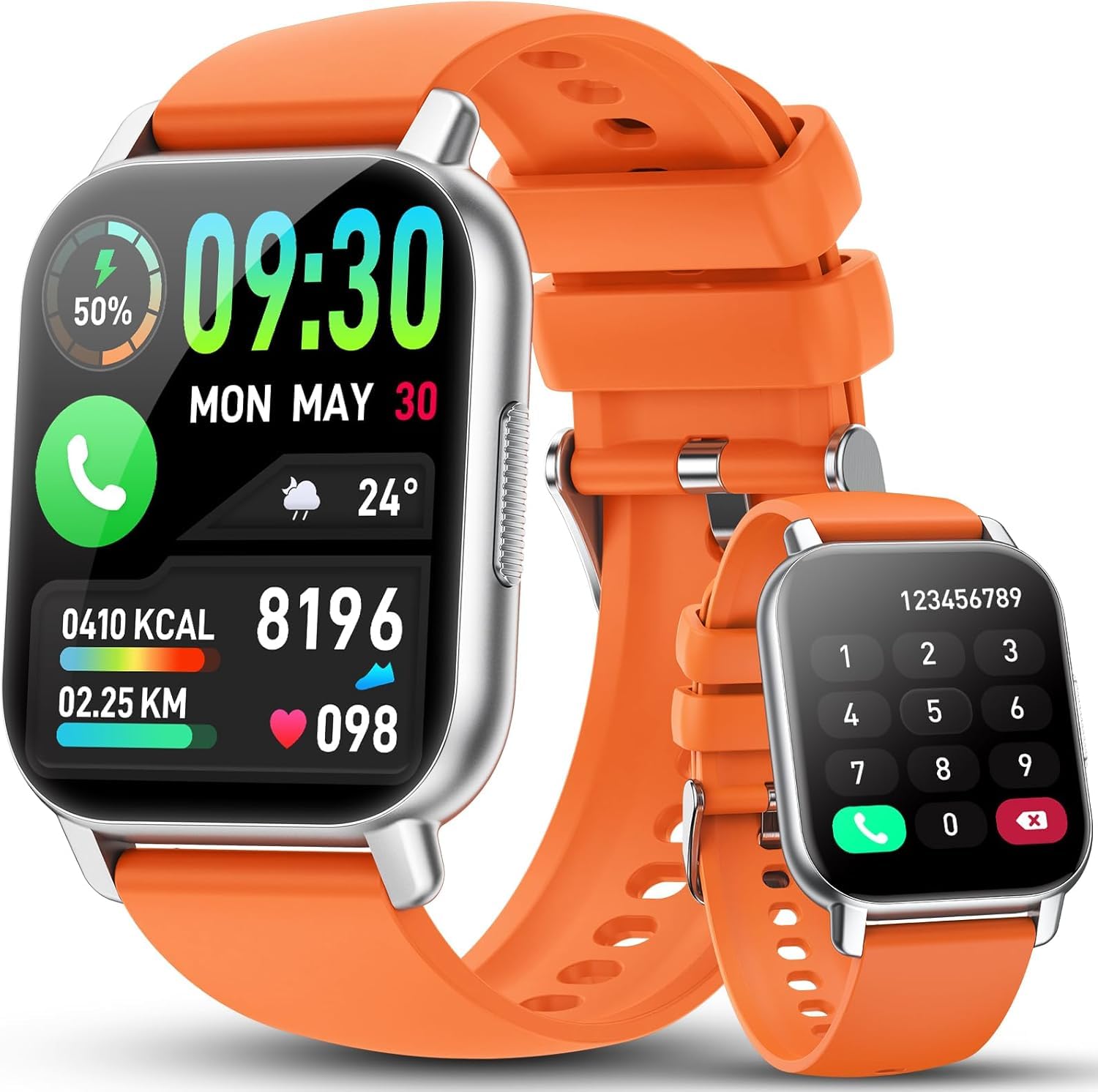 Montre Connectée Homme Femme, 112+ Sportifs Smartwatch,1.85" Haute Montre Intelligente Connectée ,Fréquence Cardiaque/Oxygène Sanguin/Dormir Moniteur Montres Intelligente, Pour Android/iOS,Orange