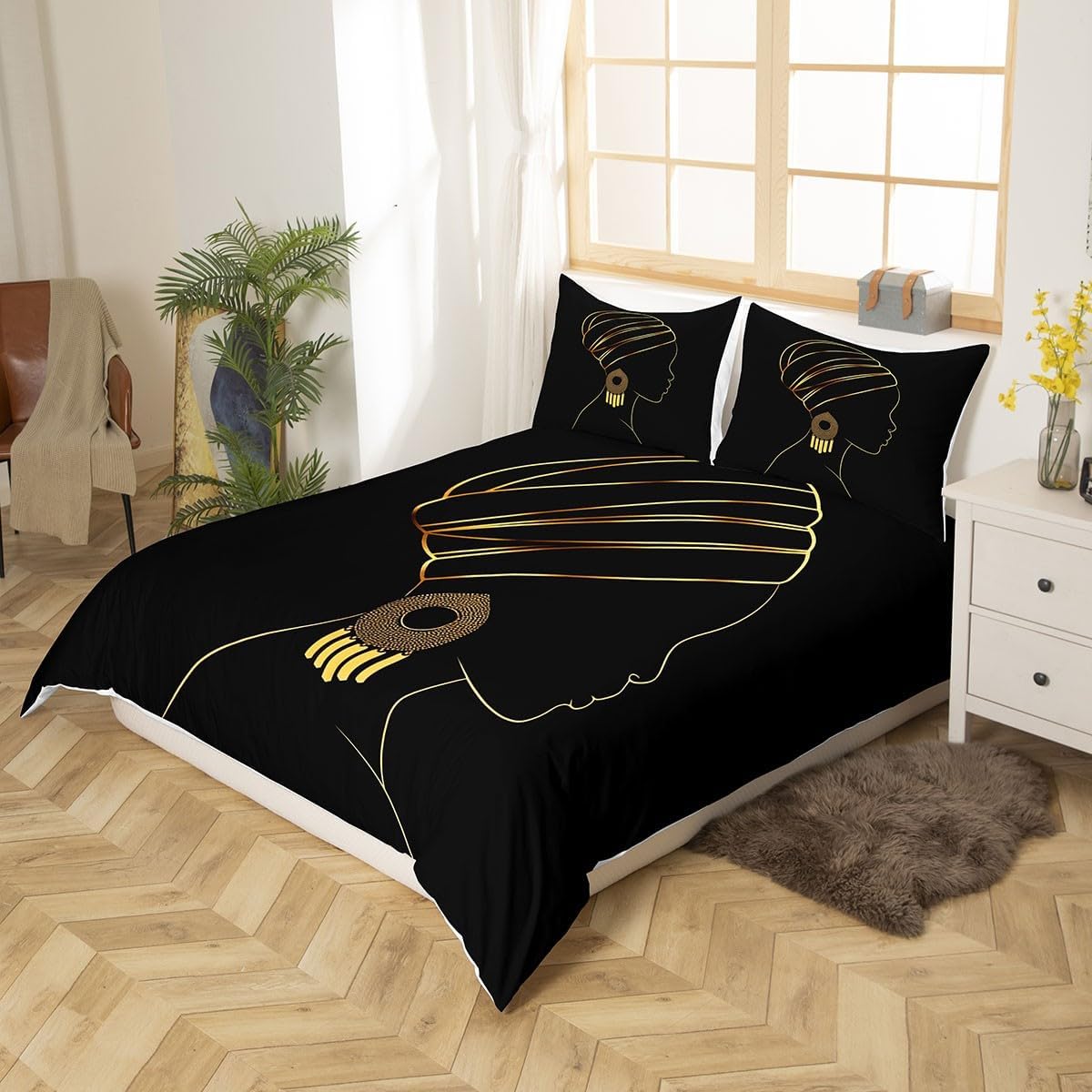 Feelyou Black Women Comforter Cover Set Ethnic Afro African Bedding Set Traditional Exotic Duvet Cover Set Tribal Quilt Cover 1 Duvet Cover with 2 Pillowcases Queen