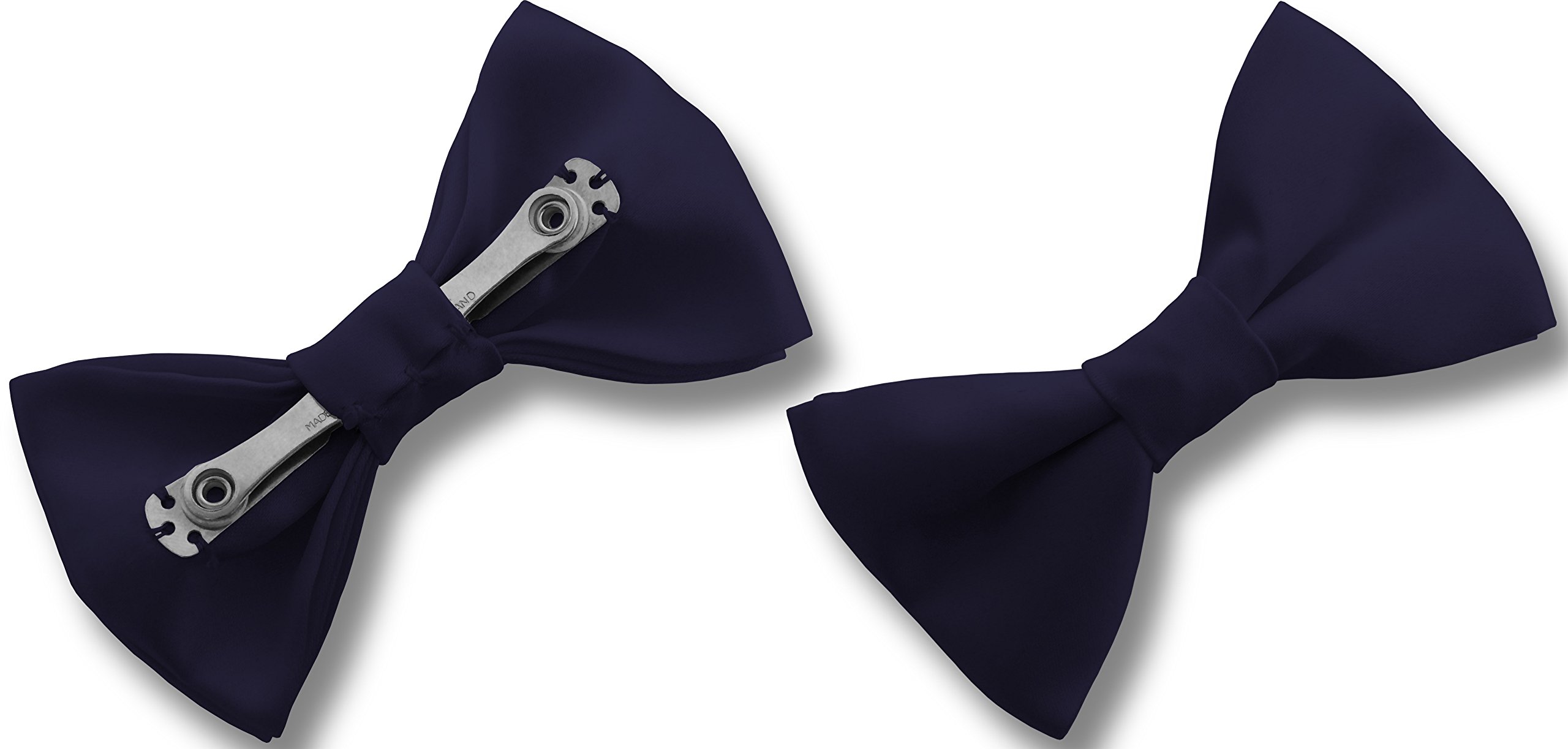Great British Tie Club Men's Navy Satin Clip On Bow Ties (Navy)