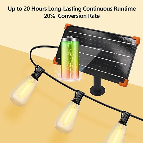 Miniatura 9 de DAYBETTER Guirnalda de luces solares de 100 pies para exteriores, impermeables, 50 bombillas de 2700 K, luz blanca cálida de ahorro de energía para