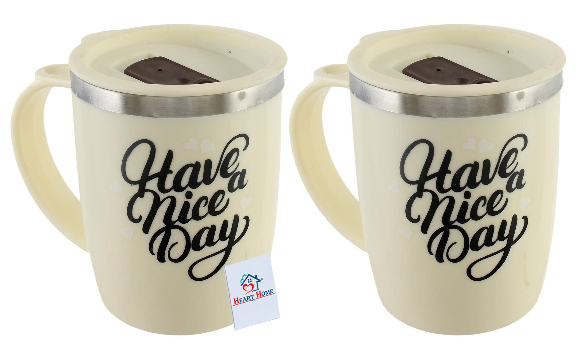 Heart Home Have A Nice Day Unicorn Tea Coffee Time Unbreakable hot Insulated Double Wall Stainless Steel Travel Mug with Sipper Lid (Set of 2, White)-HEART11117
