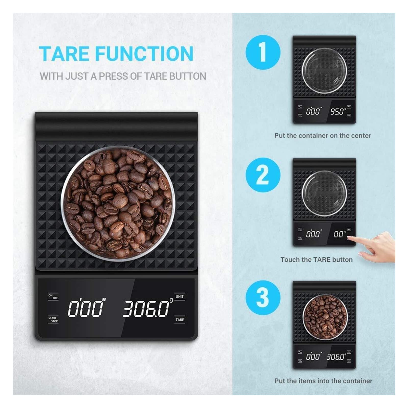 3 Kg/0,1g Peso De Cocina Digital Gramos Balanza Electrónica Café Alta Precisión Portátil Con Temporizador Comida Espresso Medición Precisa Esfuerzo(Rechargeable version)