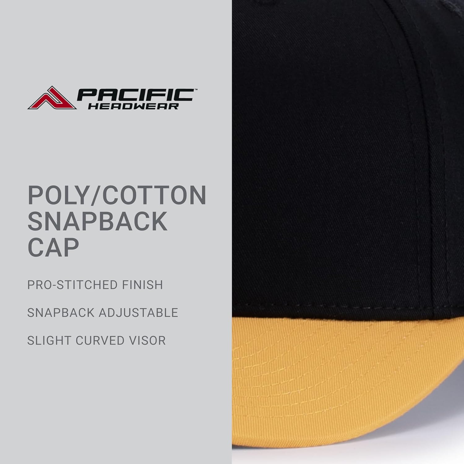 Pacific Headwear Poly/Cotton Snapback Cap, Black/Gold, YTH - Image 5
