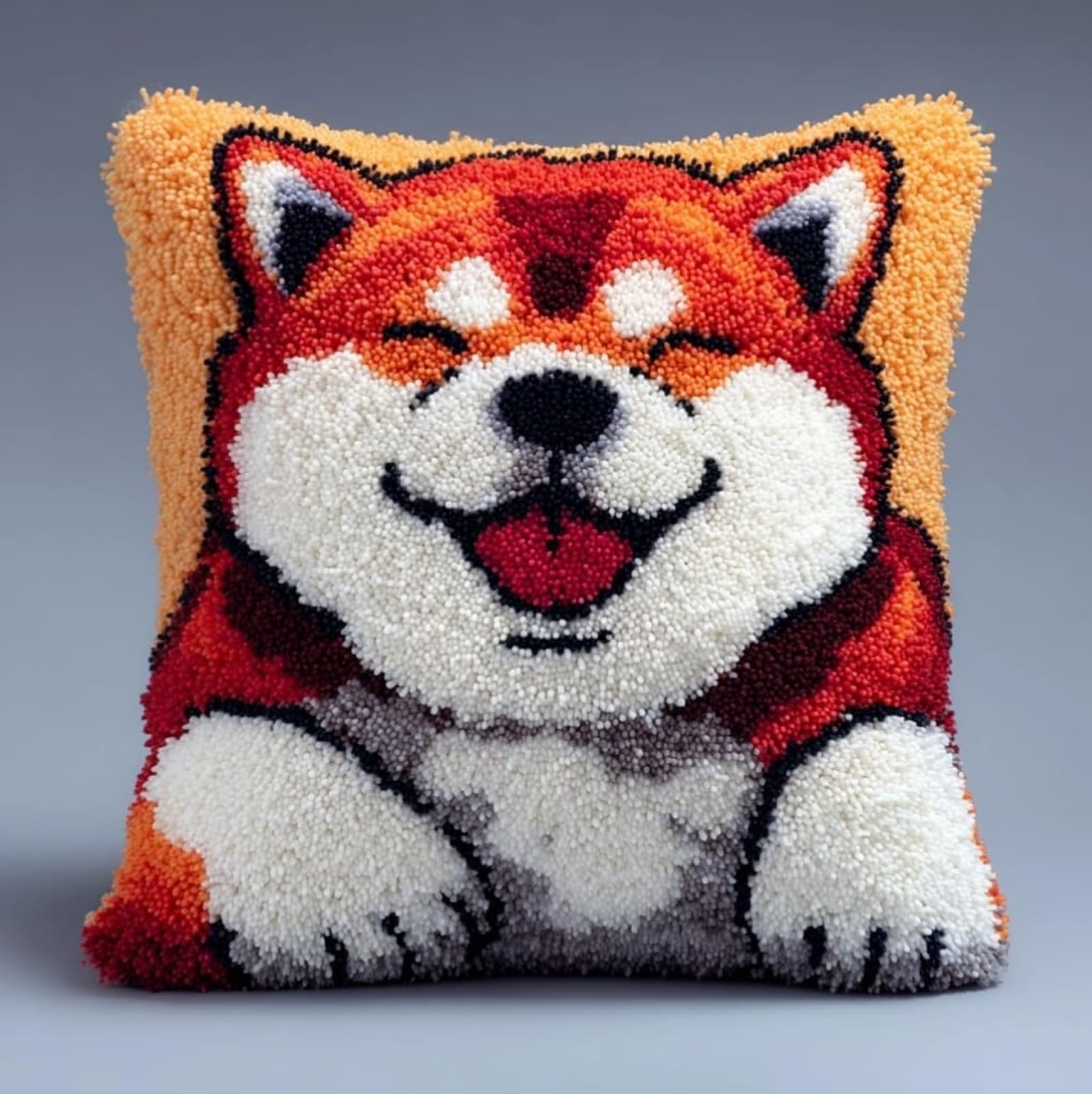 AxiangziK Latch Hook Pillow Kit for Beginners,Akita Inu Animal Dog 43x43cm DIY Cushion Cover Making Kit,Complete Craft Set for Home Sofa Bedroom Decor Gifts