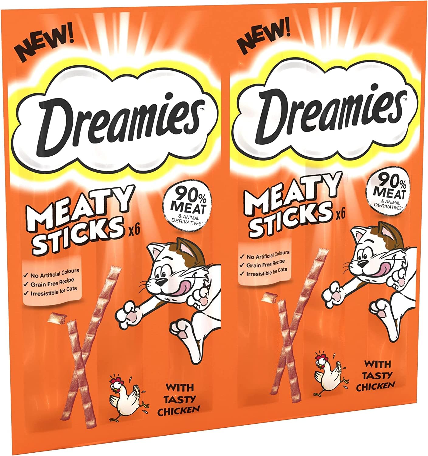 Dreamies Meaty Sticks 84 Pieces, Cat Treats Tasty Snacks with Delicious Chicken, Pack of 14 x(30g)