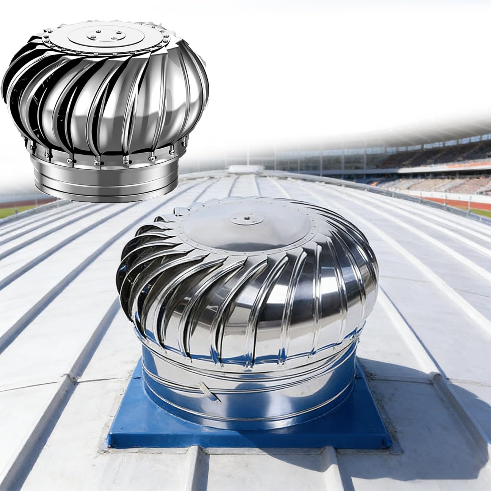 IvyLoutish 110mm/4.3in, 304 Roof Wind Turbines Cap Vent, Round Air Vent Outlet 8" 12" 14" 16" 18" 20" 24", Silent Rotation Turbine, Chimney Spinner Cowl, Exhaust Hood