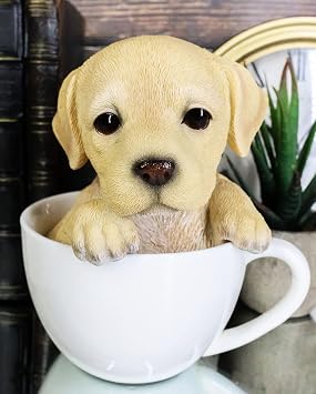 Ebros Realistic Adorable Labrador Puppy Teacup Statue 5.5" Tall Pet Pal Labradors Dog Breed Collectible Lifelike Details Resin Decor Figurine with Glass Eyes Animal Sculpture