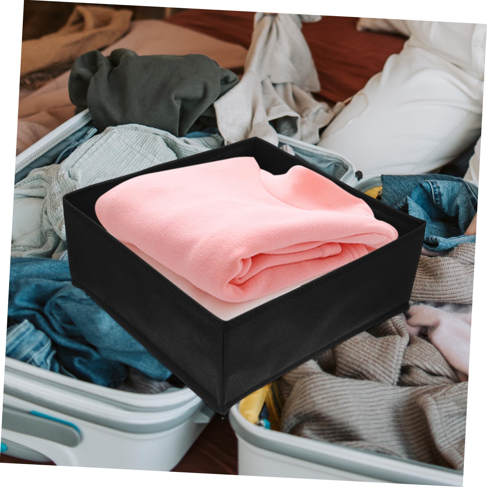 Lot de 6 Set de Coffrets de Rangement Pliables pour Sous-vêtements et Chaussettes en Tissu Non Tissé Noir, Organisation Tiroir Légère et Portable pour Vêtements, Dressing et Chambre Adultes