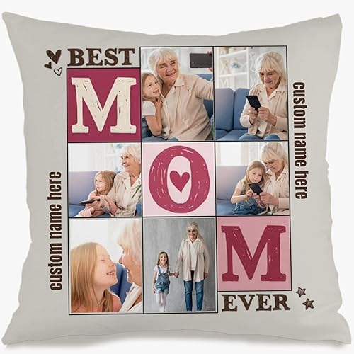 Personalized Pillowcase with 6 Pictures and Words for Mom, Soft Decorative Cushion Perfect as a Meaningful Gift for Birthdays Christmas or
