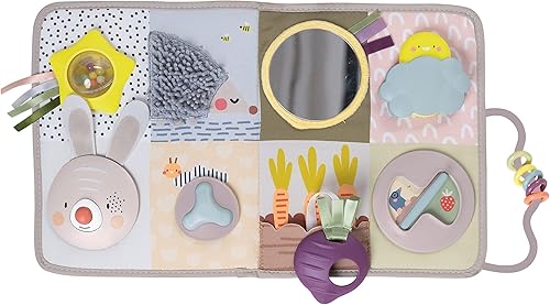 Taf Toys Tablero de actividades para recién nacidos y niños pequeños con música y luces, 13 actividades Montessori, espejo seguro para bebés,