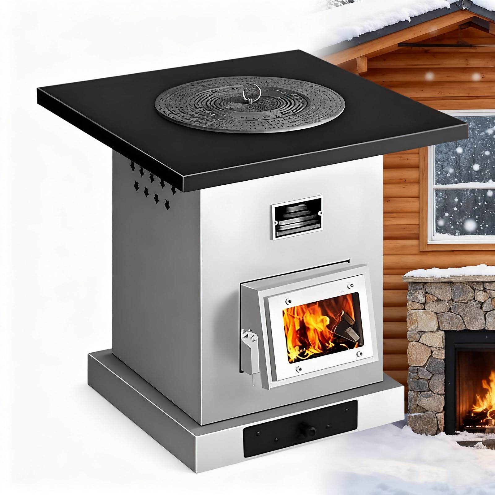 Stufa a legna in ghisa, multifunzione, con camino per tenda, riscaldamento interno/esterno, cucina quotidiana, barbecue, risparmio di carburante