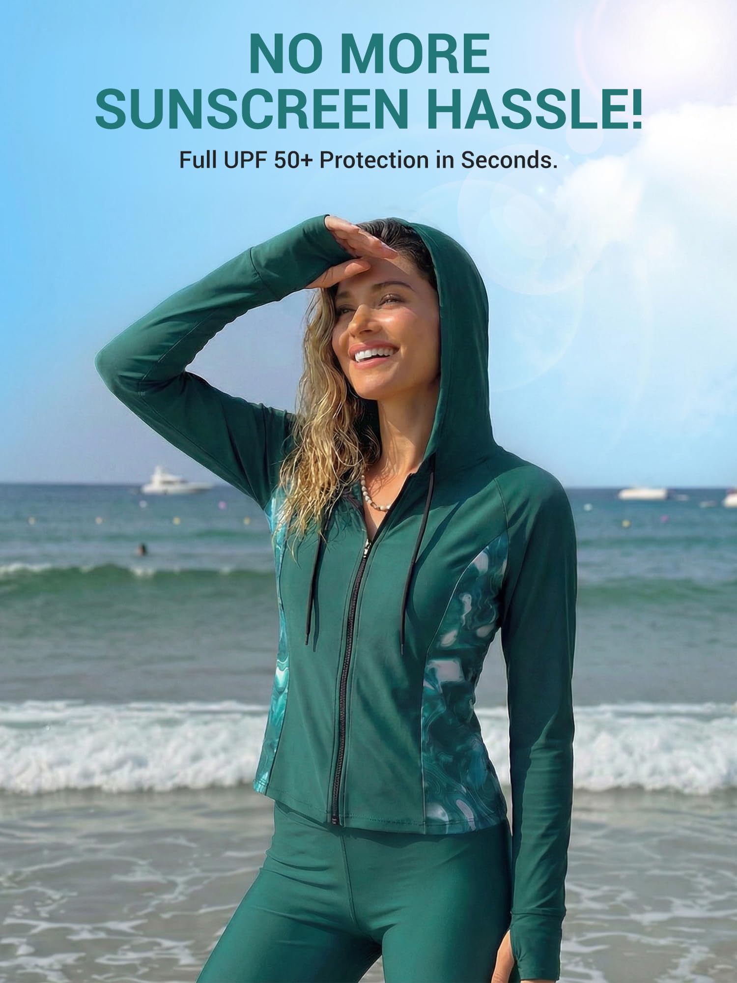 Owntop Camiseta de natación de manga larga para mujer, camiseta de natación con protección UV con brasier integrado, juego de 4 piezas para natación, surf y vacaciones en la playa