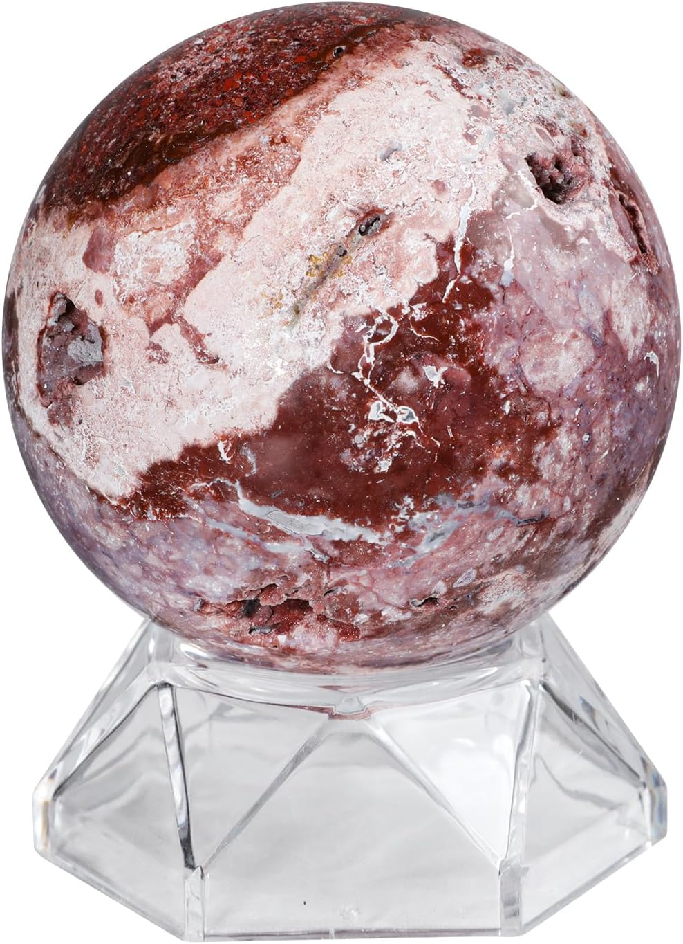 mookaitedecor Natural Mexican Agate Crystal Ball with Acrylic Stand, 61-70 mm Feng Shui Divination Stone Sphere Sculpture for Home Office Table Display