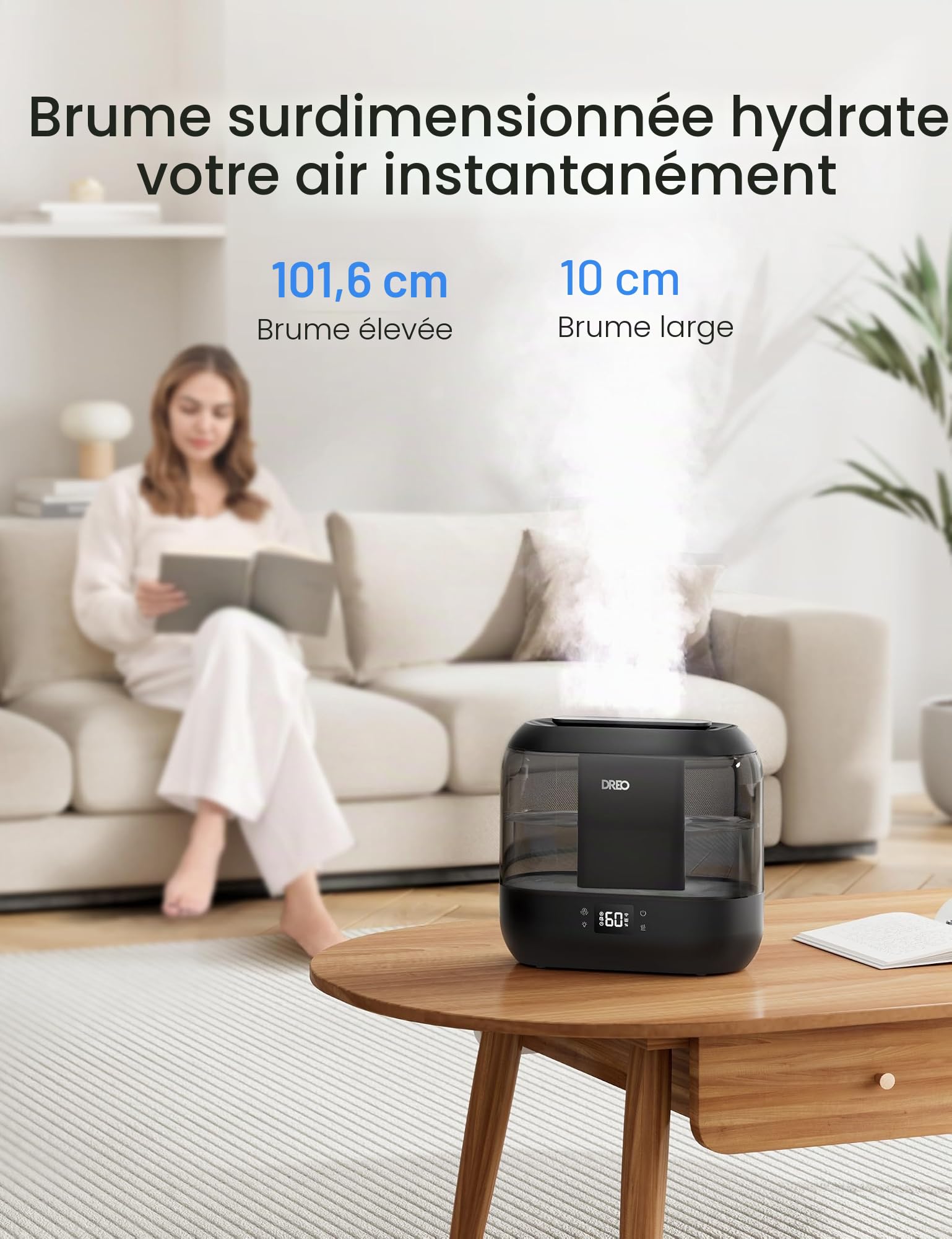Dreo HM311S Humidificateur intelligent avec diffuseur d'huile, cartouche, veilleuse 4L, 36 heures d'autonomie, humidificateurs à ultrasons silencieux pour la maison, la chambre à coucher, la chambre