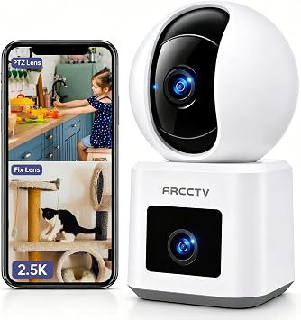 ARCCTV Indoor Security Camera, 2.5K+2.5K Dual Lens WiFi Home Camera Wired