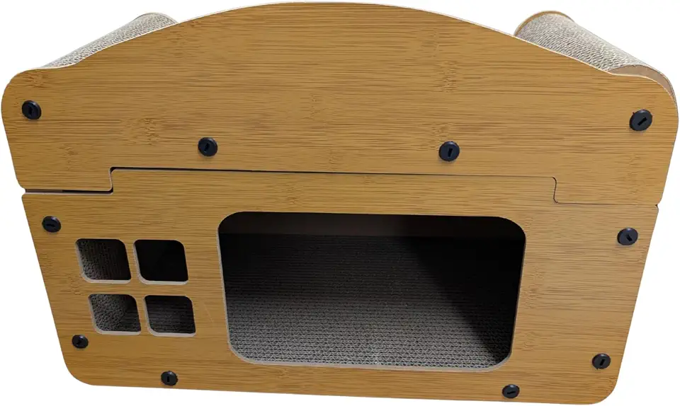 Casa Arranhador para Gatos com Papelão Ondulado – Casinha com Toca e Arranhador Kraft