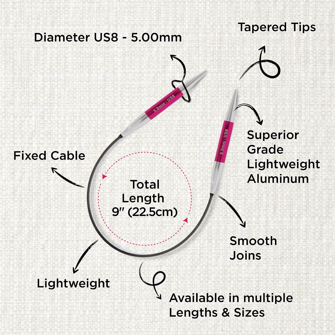 KnitPro Zing Fixed Circular Needles 9" (22.5cm), Ruby, 5.00 mm - Image 3