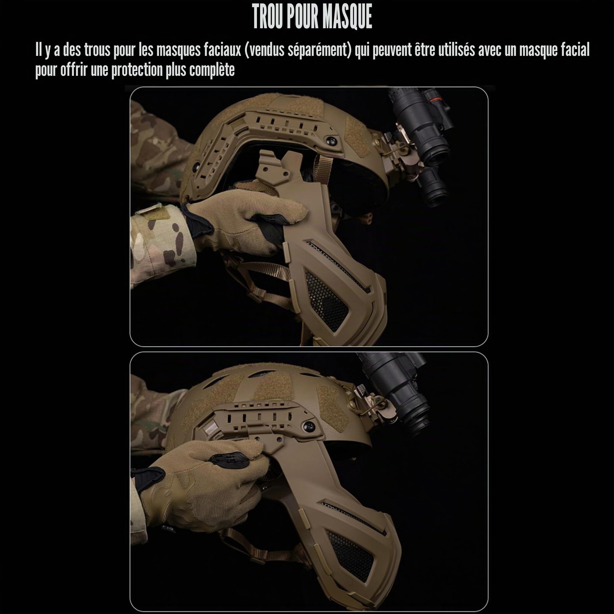 Casque Tactique Fast SF High Cut, Version sablée, Fentes pour Sangles de Casque, Trous de Connexion pour Masque de réserve, Casques Airsoft CS Game