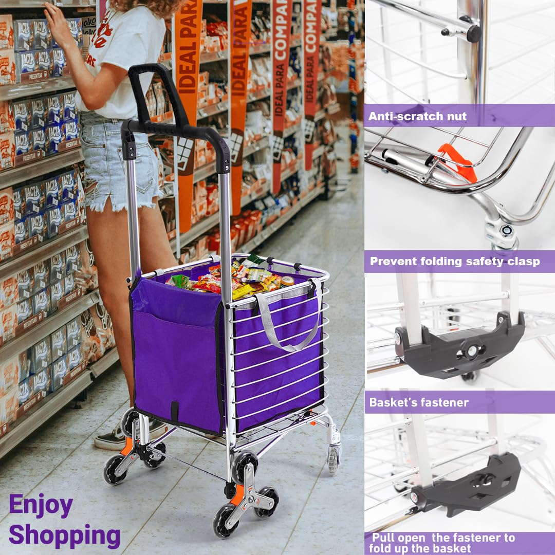 In Grey 230Lbs Loading Stair Climbing Shopping Cart, Portable