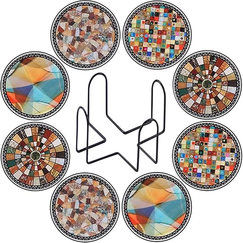 Juego de 8 posavasos de cerámica para bebidas absorbentes, juego de posavasos PIGIAOKA con soporte y base de corcho, posavasos de mármol, regalo