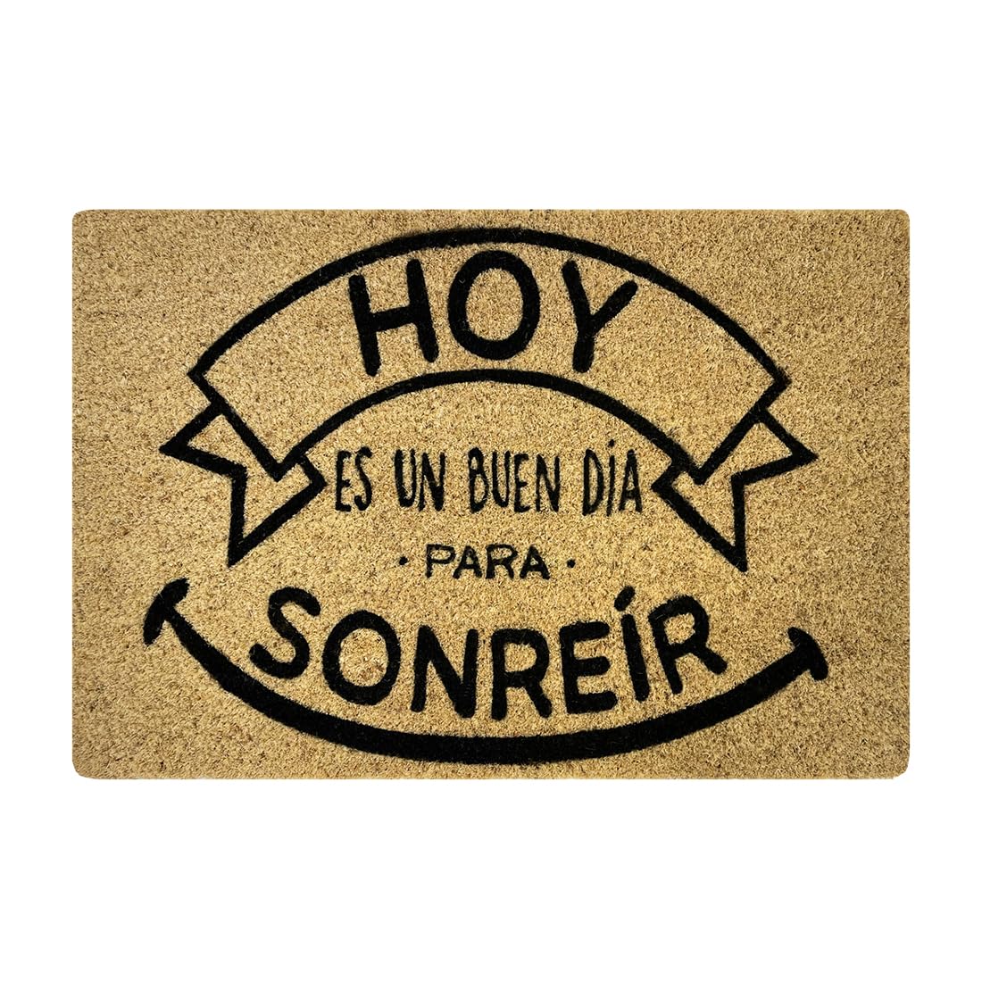 Acomoda Textil – Felpudo de Coco Natural Ecológico Animado con Dibujos y Frases. Felpudo Resistente y Antideslizante, Ideal para Interior y Exterior en Puertas de Hogar, Jardín y Oficina. (Sonreir)