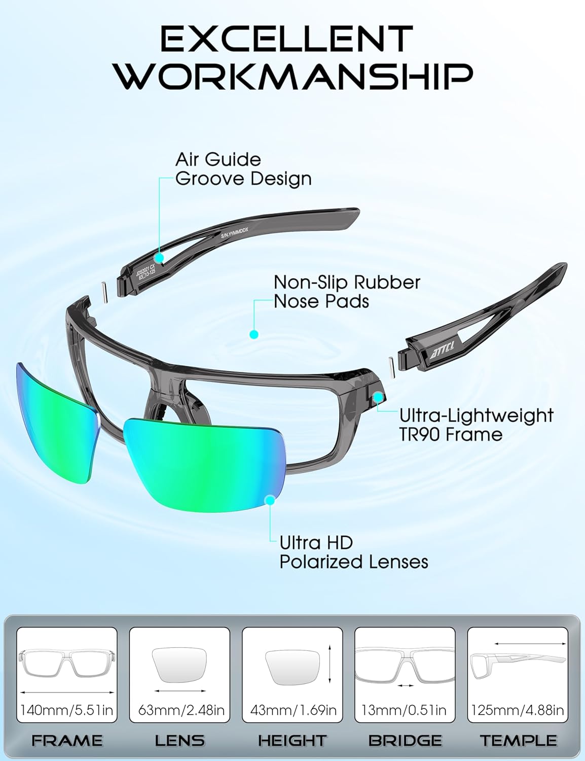 ATTCL Polarized Sunglasses Men Sports: UV Protection Lightweight TR90 Frame Anti-Slip Wrap-Around for Driving Fishing Golf