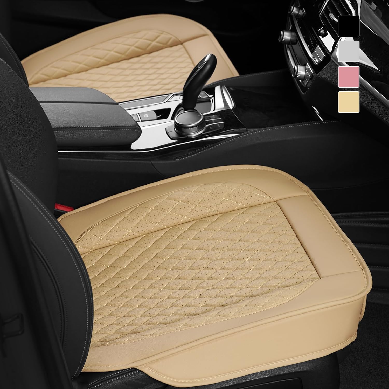 FiveFox 1 Pair Premium PU Car Seat Cover Breathable Bottom Seat Covers for Cars