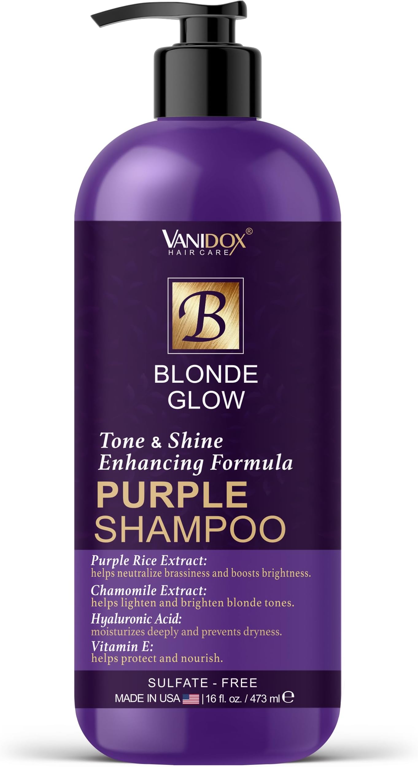 Sulfate Free Brass Toning Purple Shampoo for Blondes, Brown Highlighted, or Bleached Hair, Infused with Purple Rice Extract, Hyaluronic Acid, Vitamin E, and Chamomile Extract (16 fl oz)