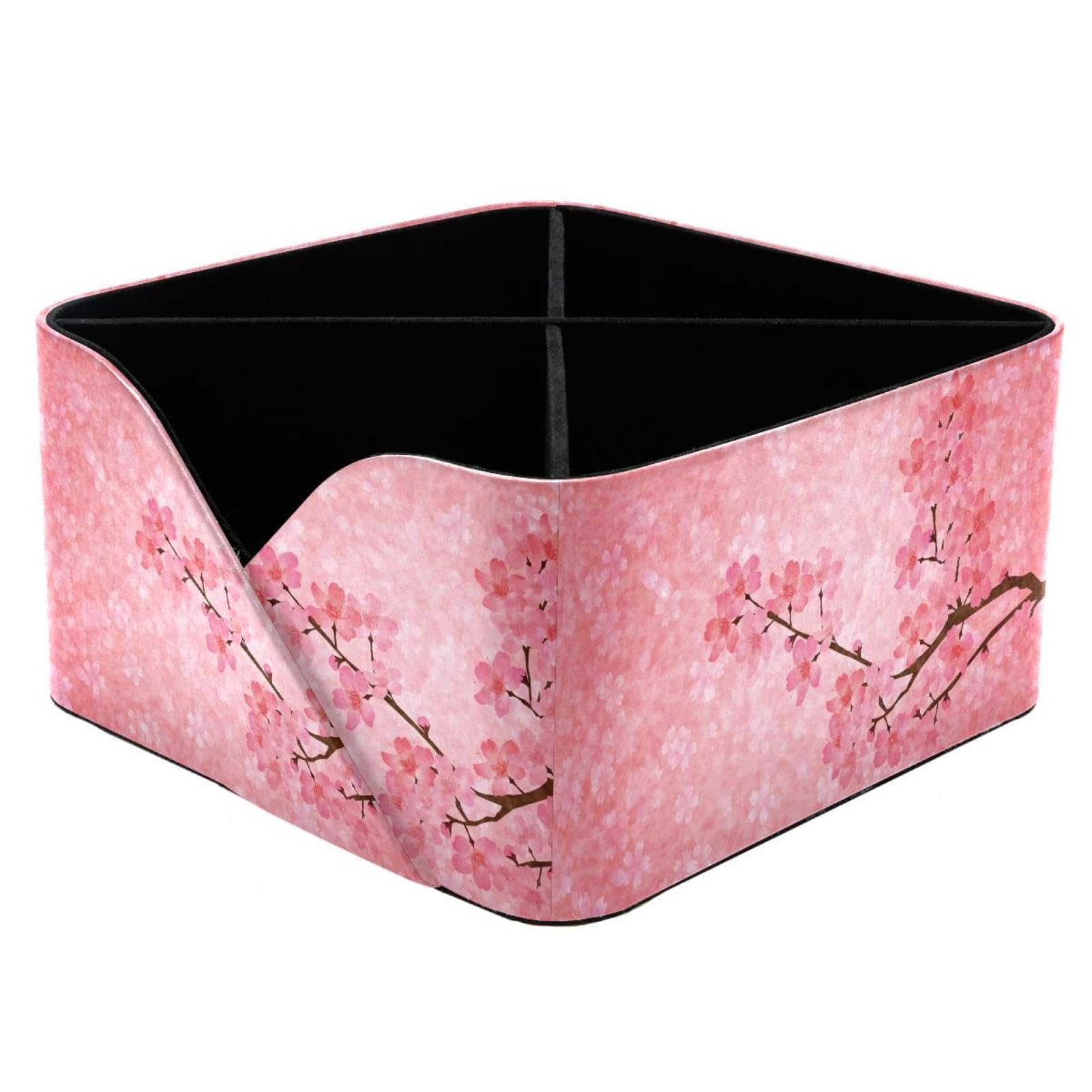 KengjuTesu Plum Blossom Pink Desktop Organizer Pen Holder, Rectangular Pencil Cup for Office, Study and Makeup Stations