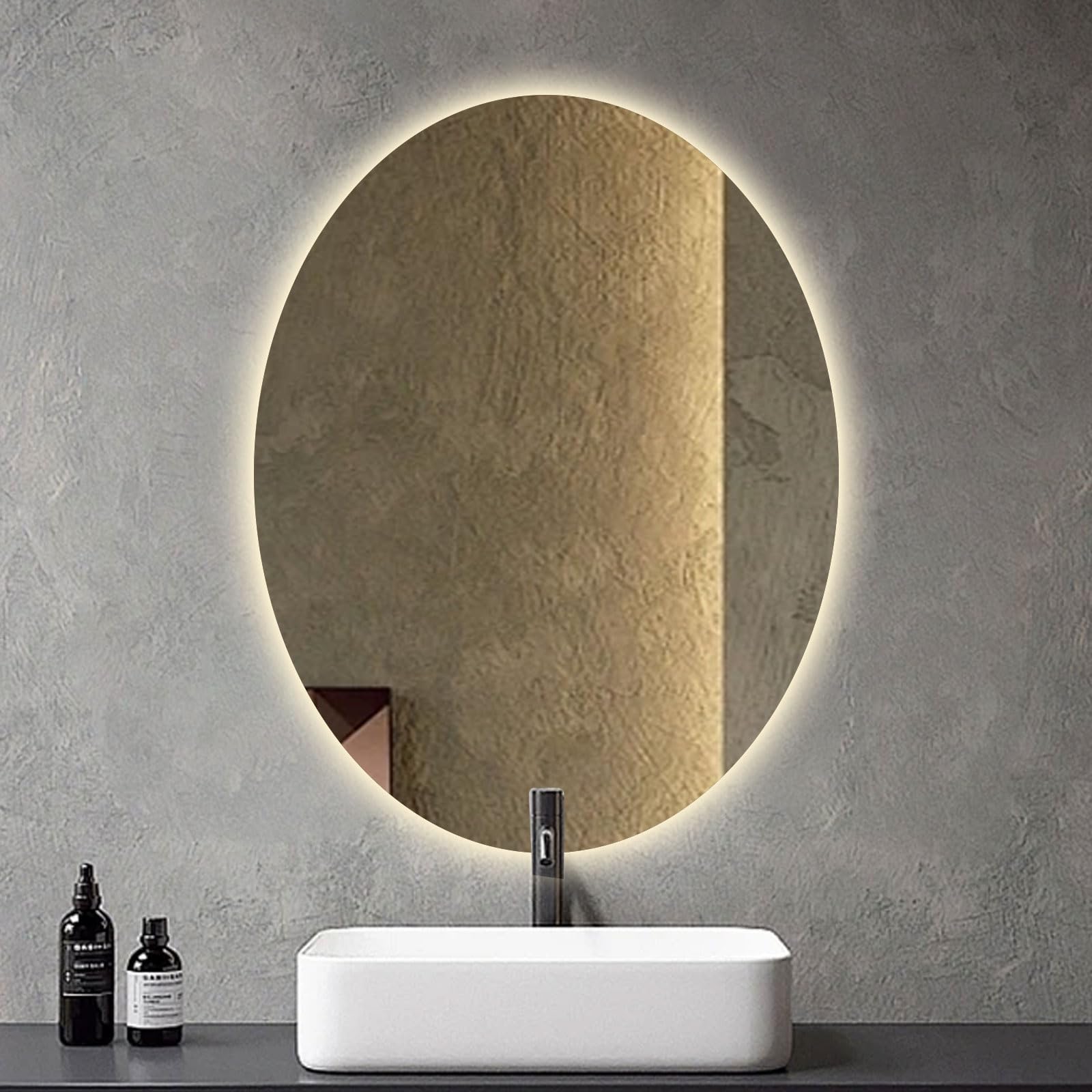FGXHHS Oval with Lights - Smart LED for Bathroom, Anti-Fog Technology, 3 Adjustable Brightness Levels, Wall Mounted Vanity Mirror, Tempered Glass A 70 * 90cm/27.5 35.4in