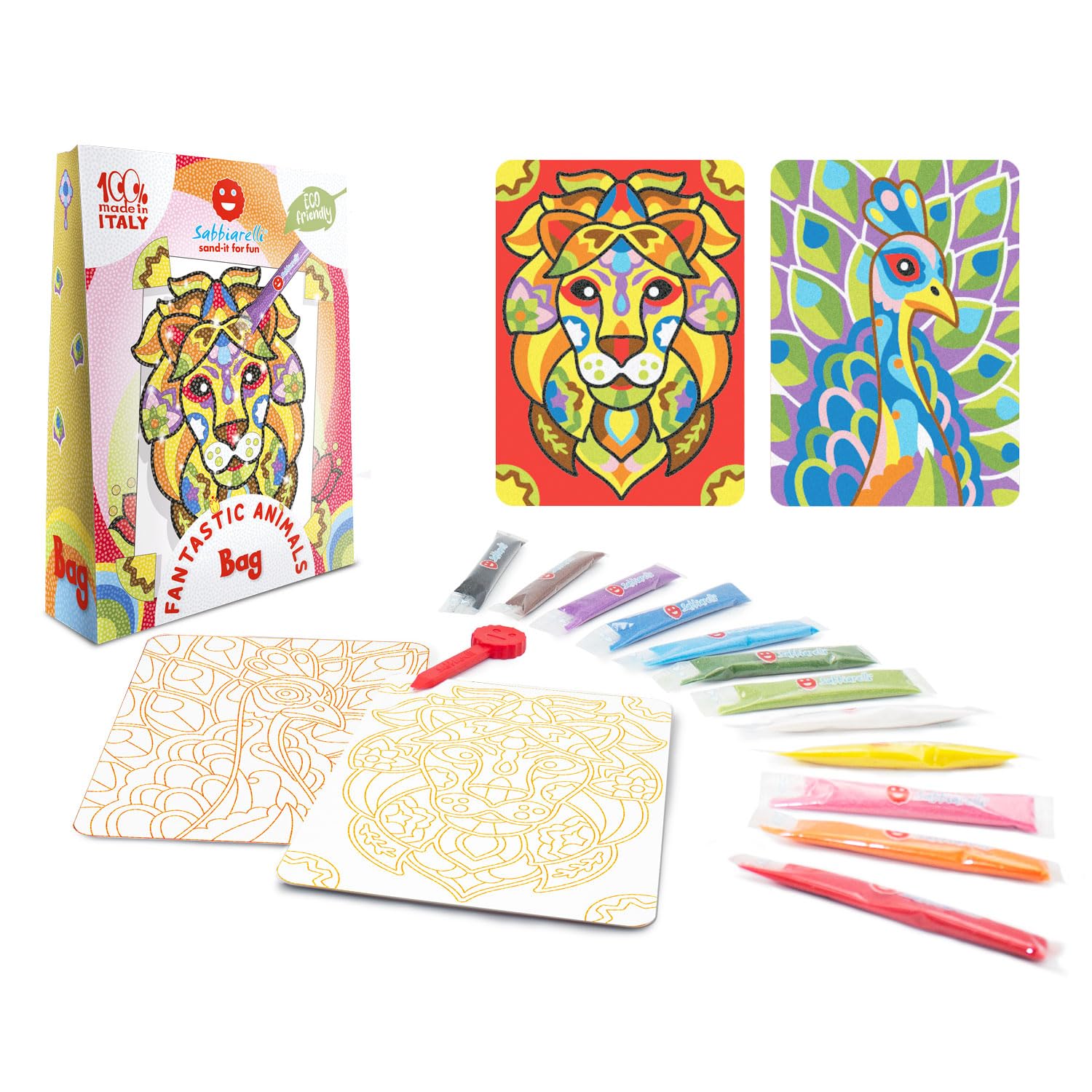 Sabbiarelli Sand-it For Fun - Bag Fantastic Animals - Mini Set Lavoretti Creativi: Colora con la Sabbia i disegni degli animali fantastici, 12 colori, Regalino Bambini Anni 8+