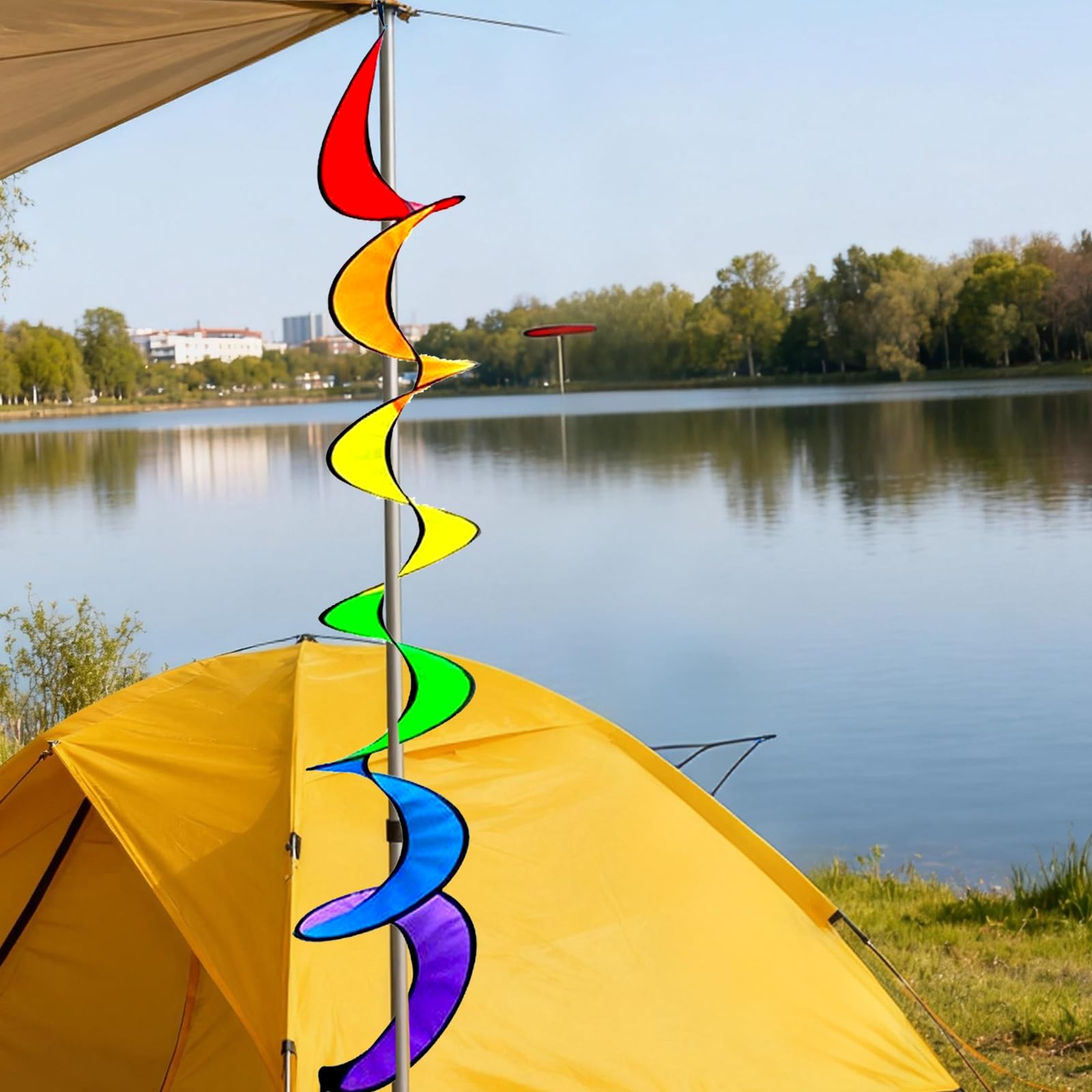 TNSLAND 2 szt. spiralne dzwonki wietrzne, kolorowe dzwonki wietrzne, odporne na promieniowanie UV i warunki atmosferyczne, dekoracja zewnętrzna, wiatrak, akcesoria kempingowe, spiralny wiatrak do