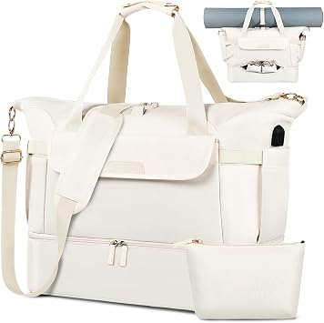 Travel Bag for Women, Sports Gym Duffel Bag, Weekender Overnight Bag with Wet Pocket and Shoes Compartment, Carry On Tote Bag Gym Yoga Duffel Bag for Men