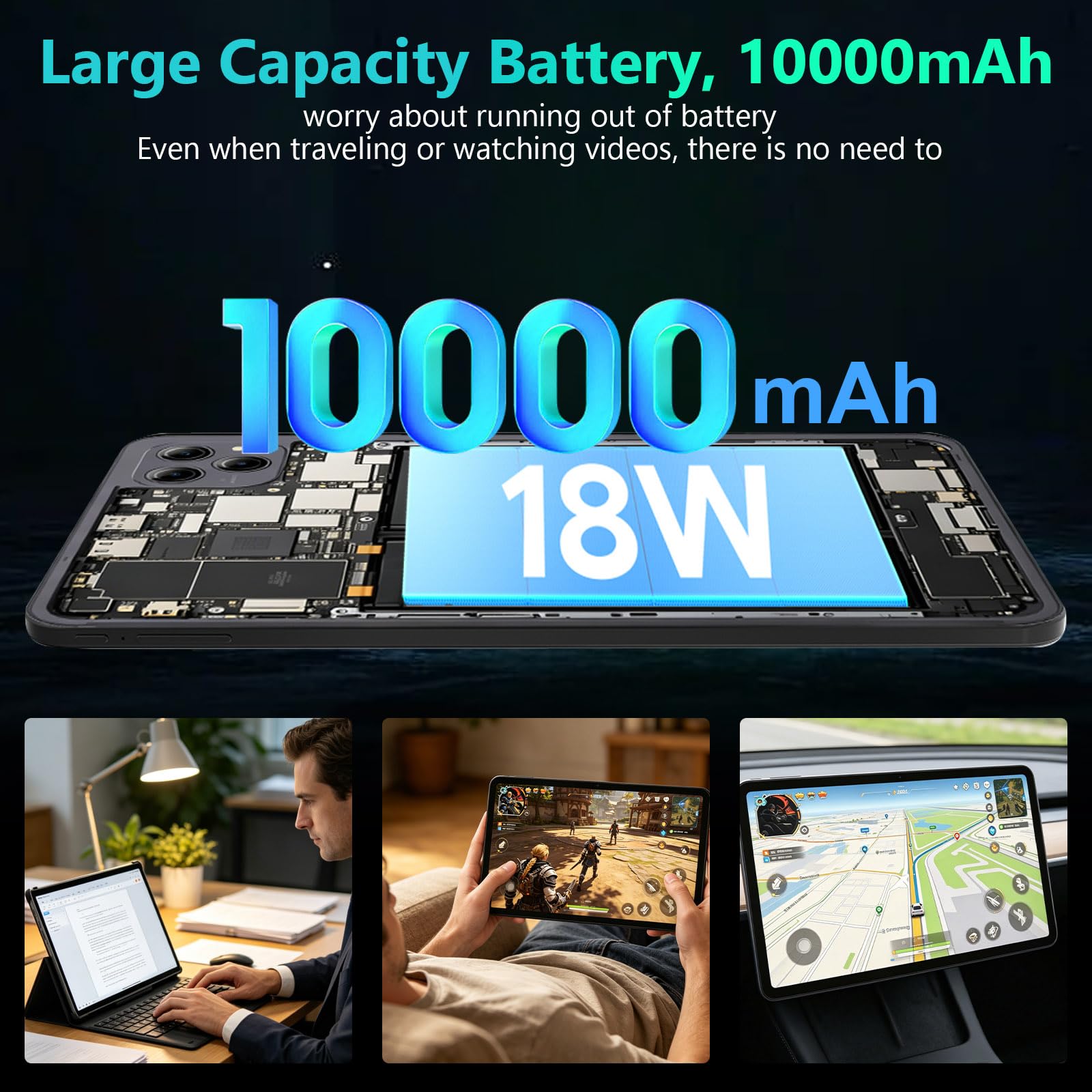 Tablette 13,4" Android 16 avec emplacement pour carte SIM 4G/5G LTE Calling, écran 120 Hz, 32 Go + 256 Go, 10 000 mAh, S565 2,9 GHz, double caméra, lot avec étui de protection, clavier, souris et
