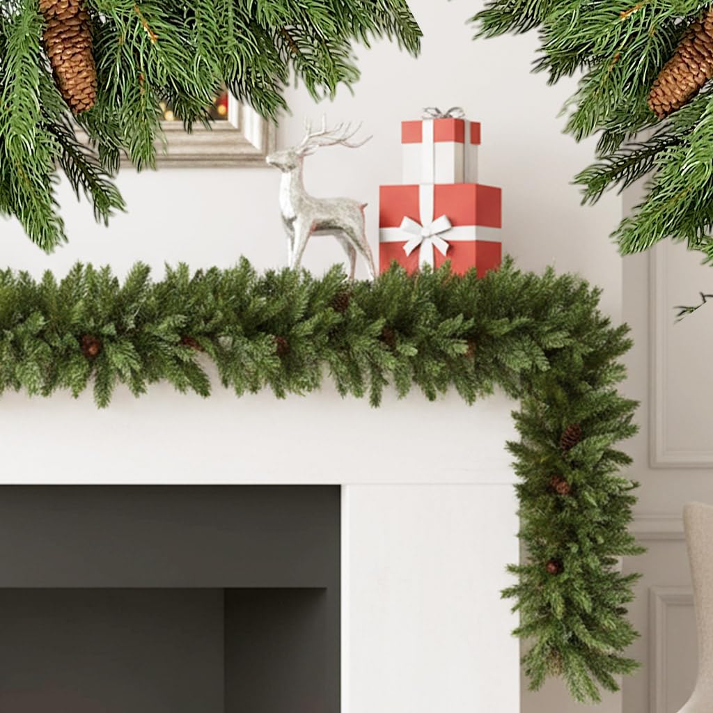 Künstliche Tannengirlande 270 cm aus 100% Spritzgussnadeln – mit echten Tannenzapfen & Aufhängeöse – realistische Weihnachtsgirlande für Kamin, Tür, Fenster & Tischdeko