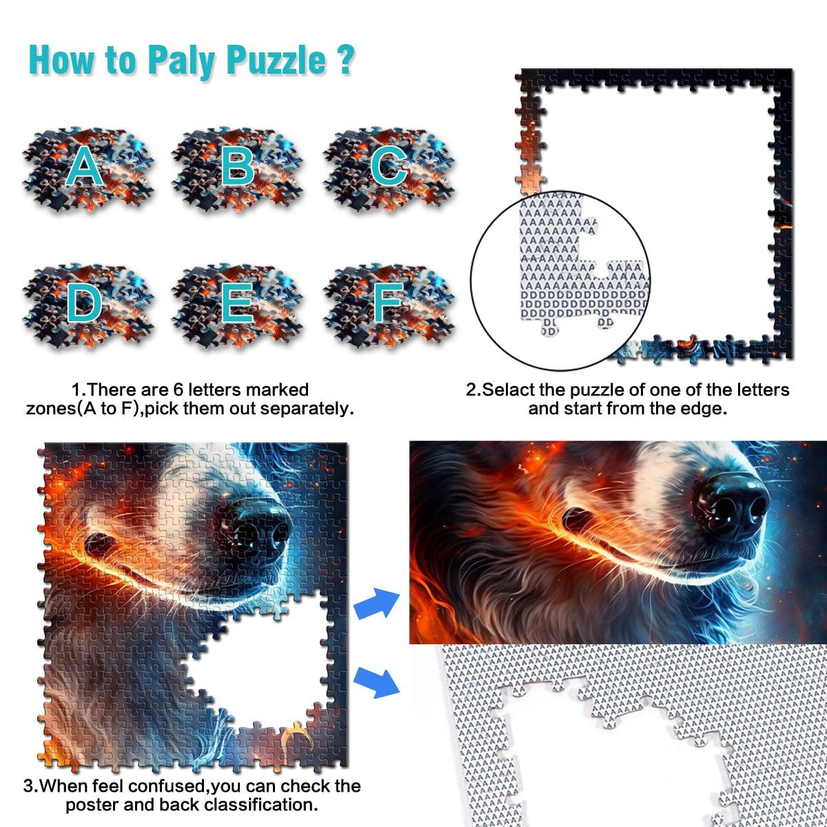 Puzzle pour Adultes 2000 pièces Border Collie Fire pour Puzzle Gifts est idéal comme Cadeau pour Toute la Famille 27,56 po x 39,37 po