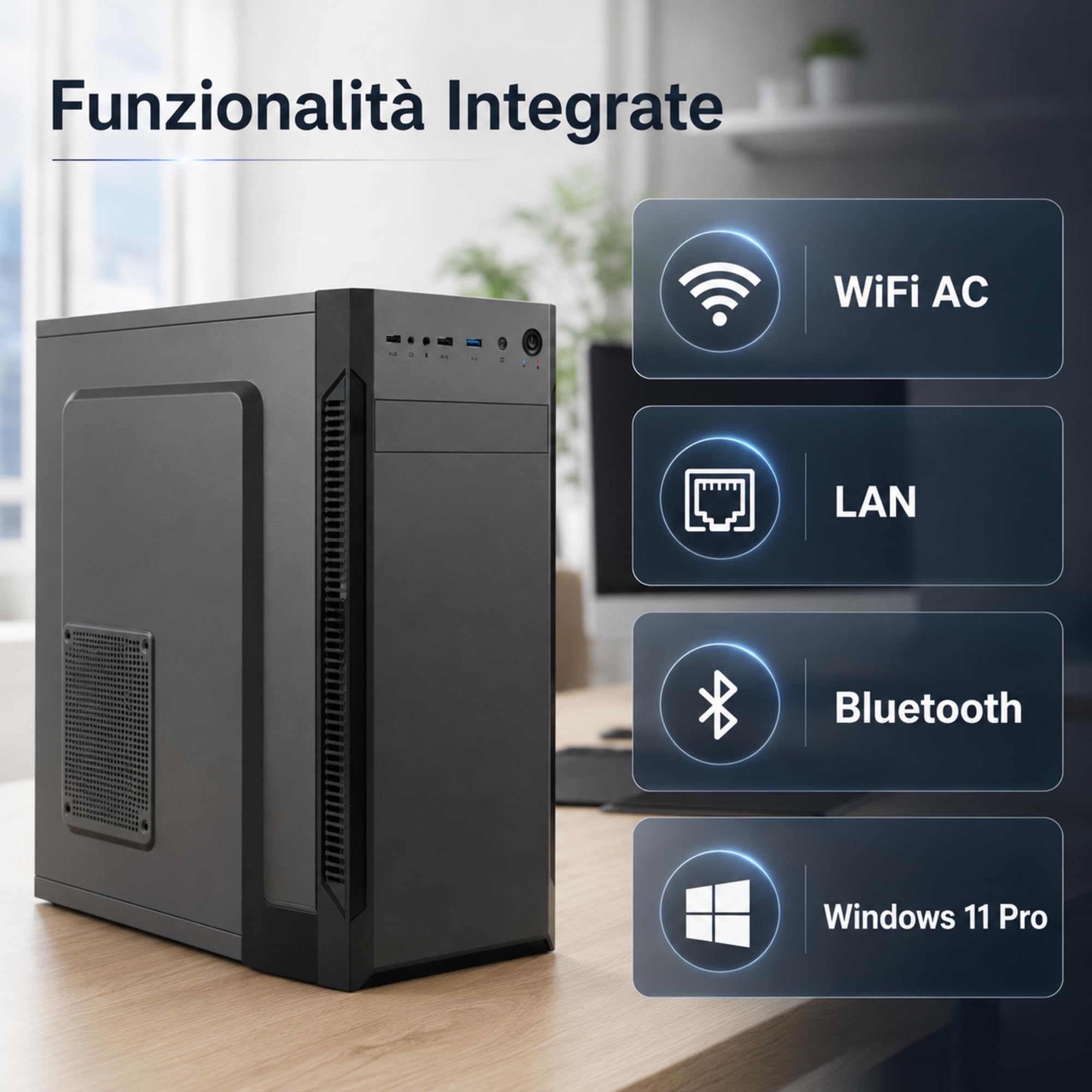 PC Fisso Intel Core Ultra 5 225F AI Integrata • Scheda Video RTX 5060 8GB • RAM 16GB DDR5 • SSD 500GB NVMe M.2 • WiFi AC e Bluetooth • HDMI • USB 3.2 • Computer Fisso Desktop Windows 11 Pro