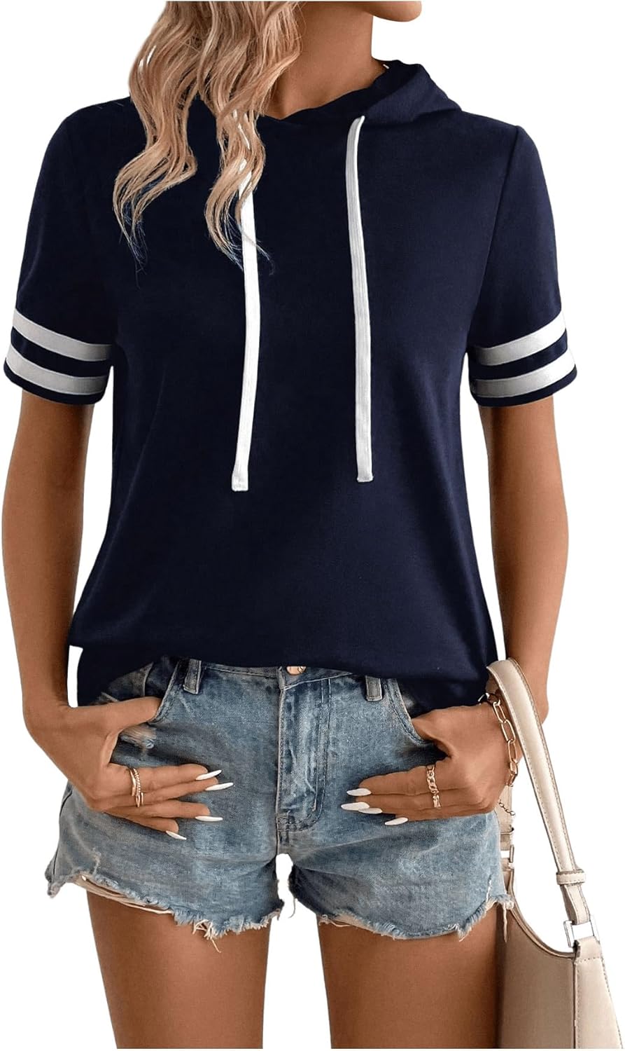 Milumia Women Color Block Workout Short Sleeve Hoodie Top Athletic Active Hooded Pullover T Shirt Tops