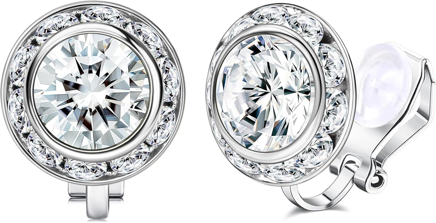 Clip on Dance Earrings for Women Crystal Halo Rhinestone Earrings for Competitions Performance Stage Wedding Party