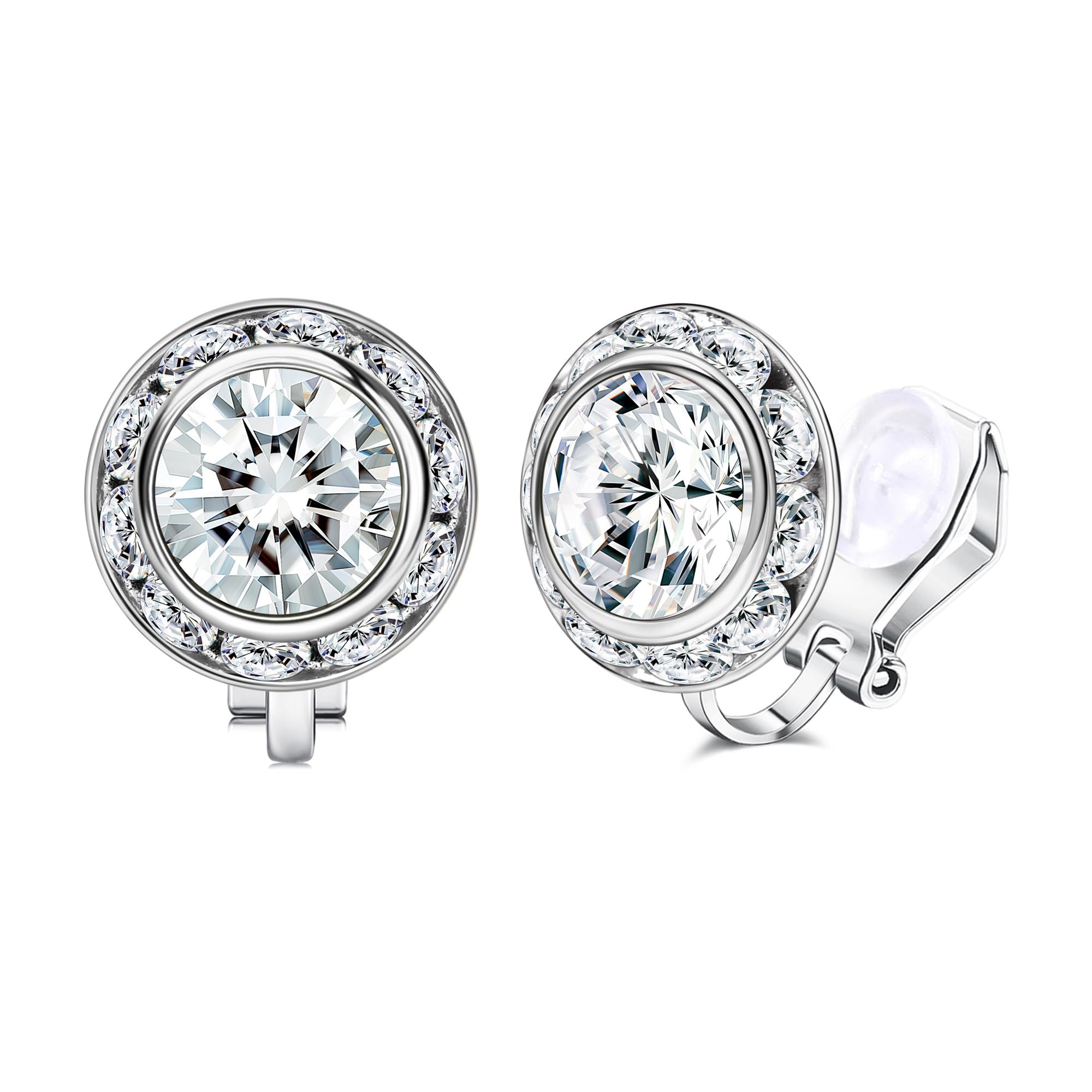 Clip on Dance Earrings for Women Crystal Halo Rhinestone Earrings for Competitions Performance Stage Wedding Party