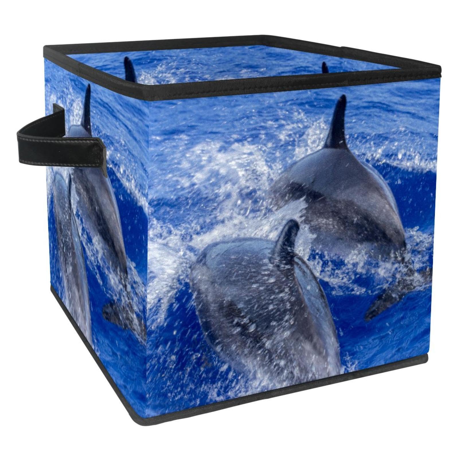 Boîte de rangement pliable dauphins cube tissu avec poignées pour livre jouet