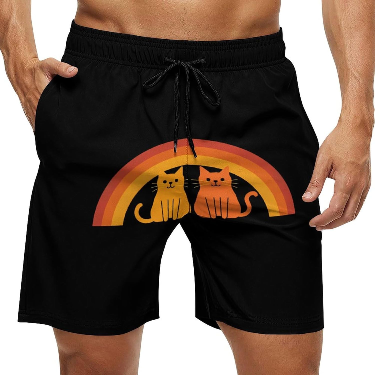 Vintage Cats Casual Men's Swim Trunks Novelty Summer Beach Shorts Swimwear with Pocket
