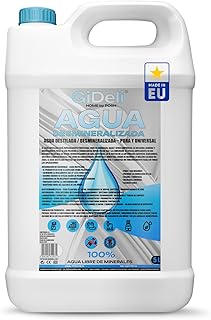 GiDeli Agua desmineralizada 5L agua destilada para planchas, baterías, radiadores, humidificadores, acuarios y laboratorios agua sin cal, inodoro, transparente