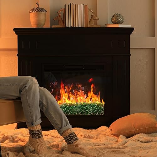 Miniatura 7 de Mr. Fireglass Vidrio de fuego poligonal de 12 pulgada para chimenea, hoguera y paisajismo, 10 libras de alto brillo verde esmeralda