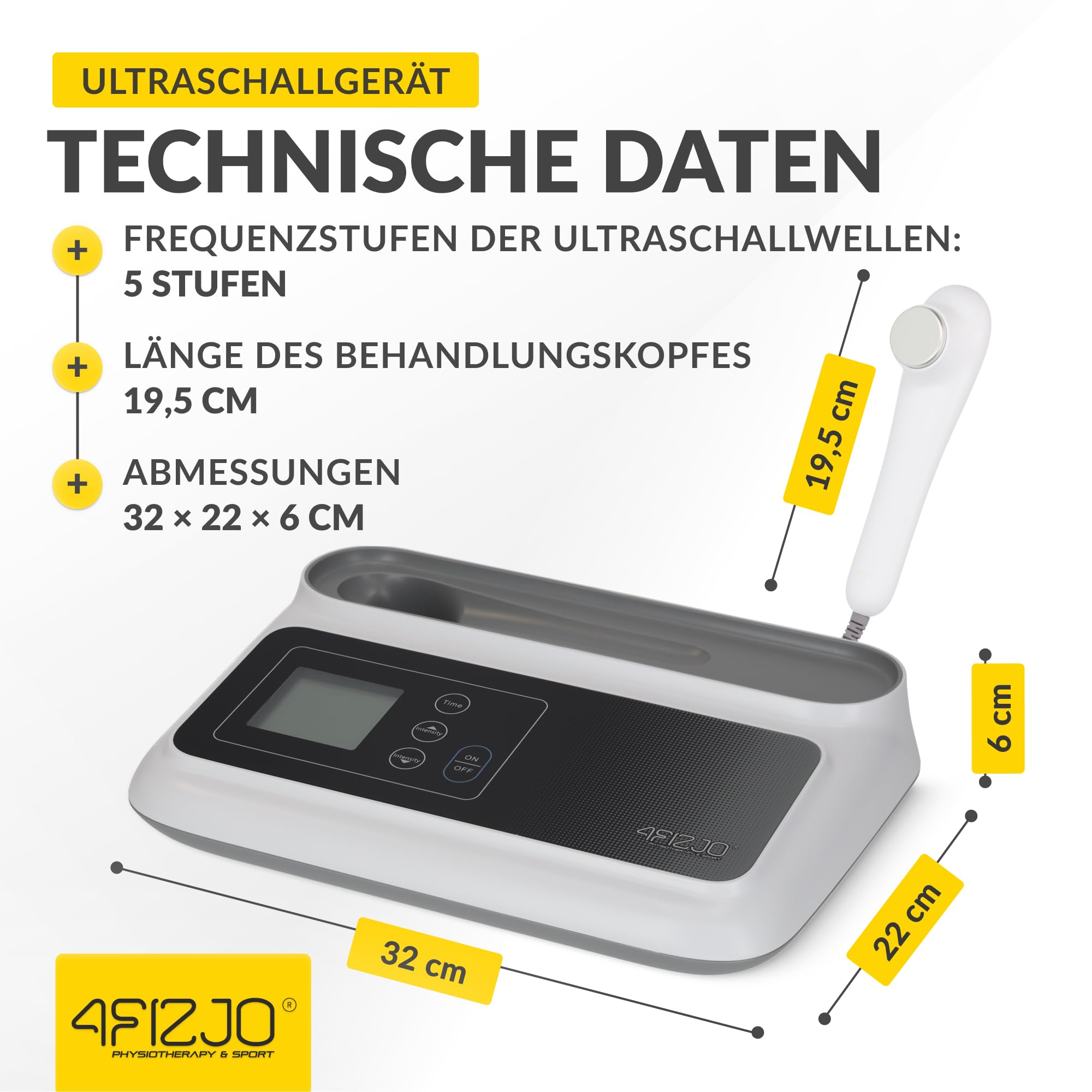 4FIZJO Tragbares Ultraschallgerät, Ultraschall Handgerät Schallwellengerät | für Zuhause, Physiotherapie, Wärmende Mikromassage, Körper, Gesicht und Hautpflege