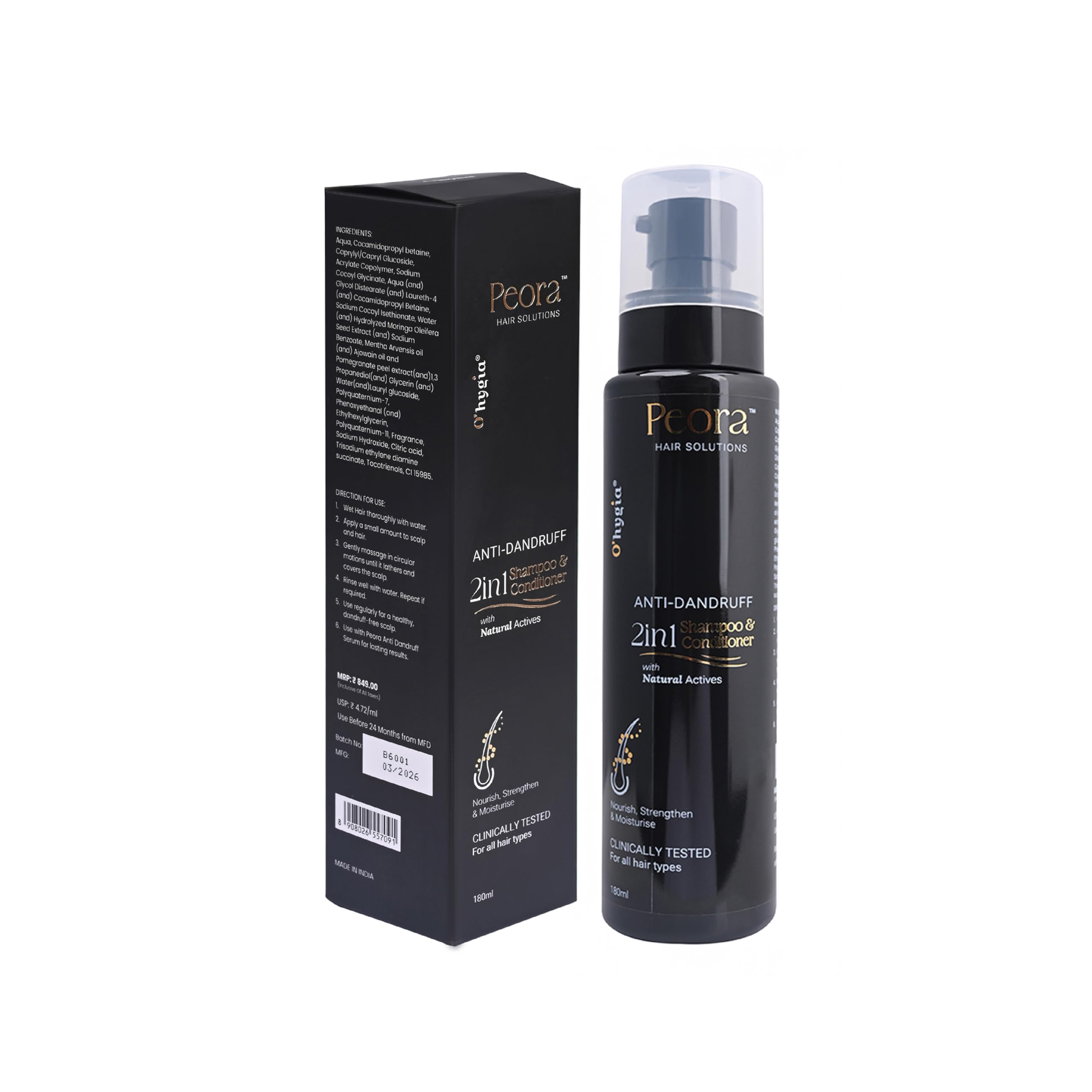 Peora Anti Dandruff 2in 1 Shampoo & Conditioner - 180ml | Scalp Care Formula With Moringa, Mint, Vitamin E & Ajwain Oil | Gentle Cleansing Hair Strengthening pH Balanced Hair Care-picture-26
