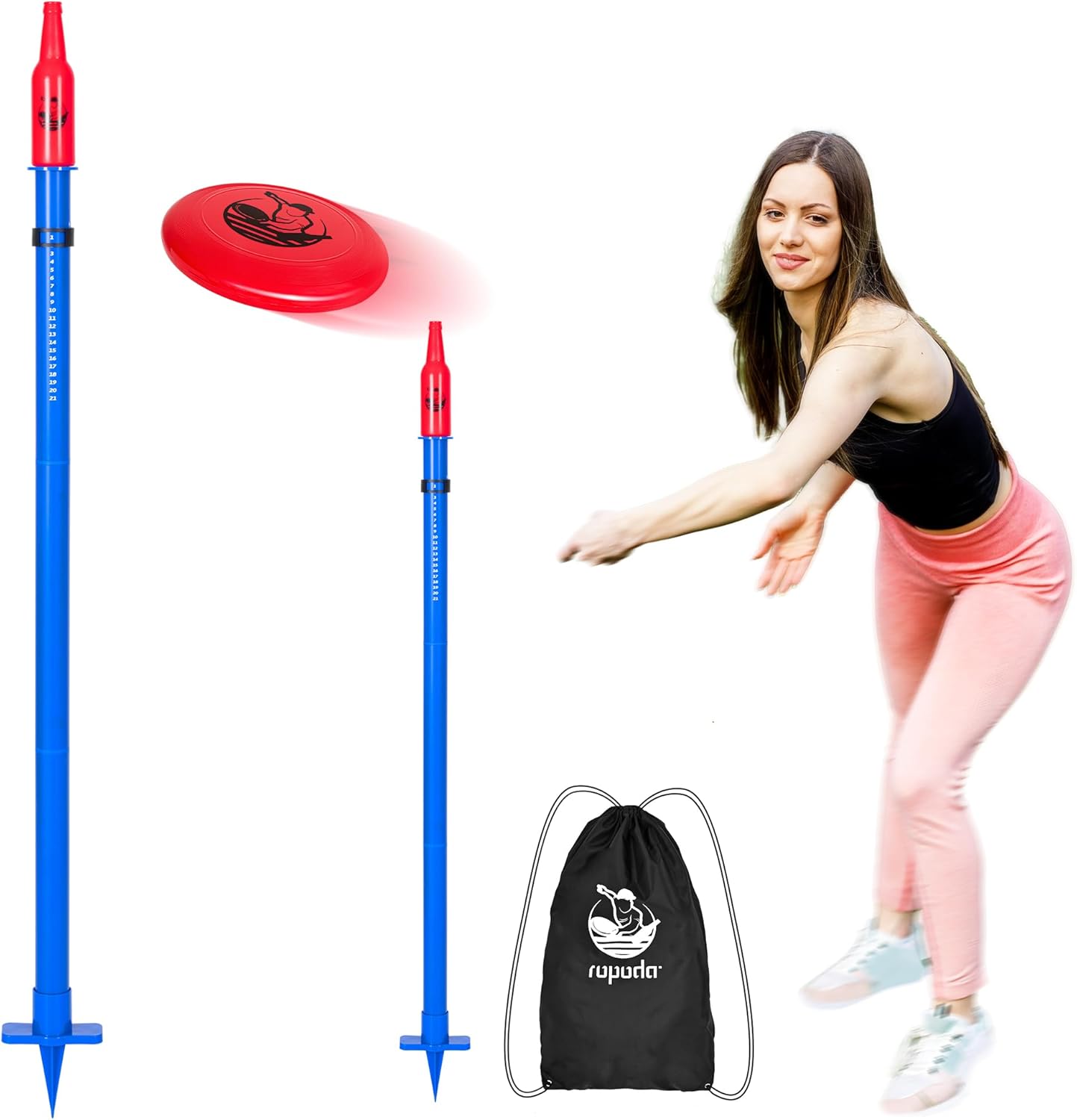 ropoda Outdoor Games -Upgraded Flying Disc Game Set with Reinforced Ground Spike(Includes 2 Extra), Portable Disc Toss Game for Lawn and Beach with Thicker Pole